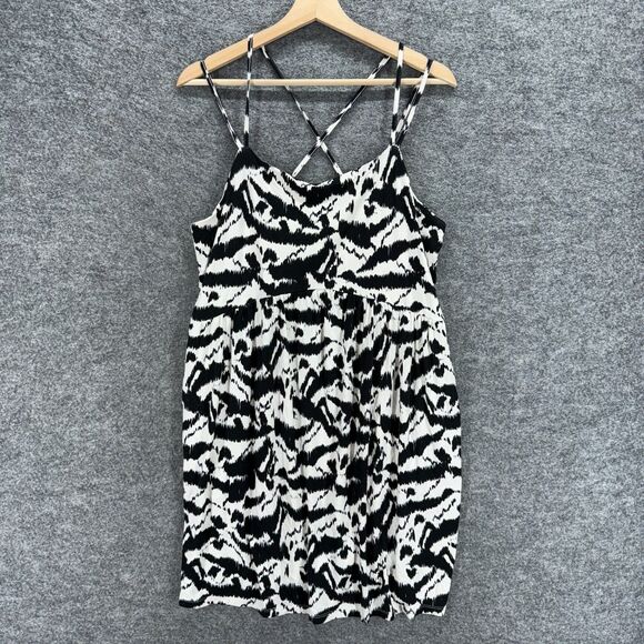 Old Navy Dress Women XL Black Geometric Shift Midi Sleeveless Rayon Casual - Picture 1 of 7